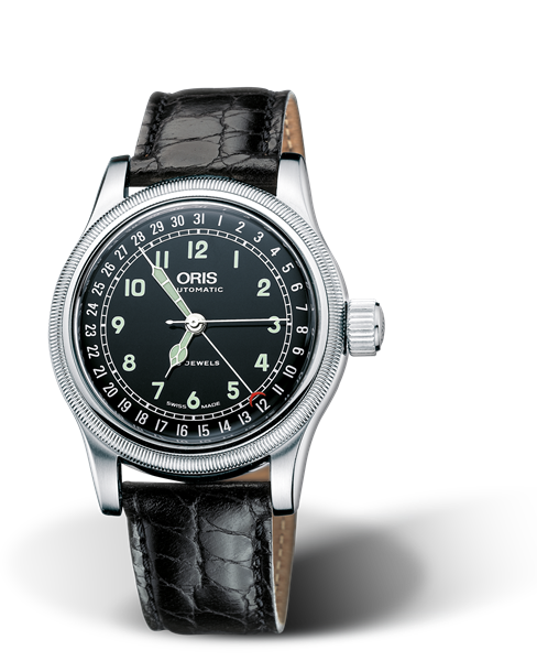 Big Crown Original Pointer Date, 40mm, Black, Leather Strap, Stainless steel crown, Multi-piece stainless steel case