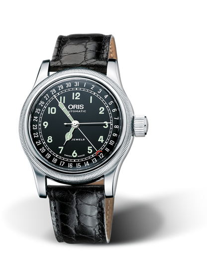 Big Crown Original Pointer Date, 40mm, Black, Leather Strap, Stainless steel crown, Multi-piece stainless steel case