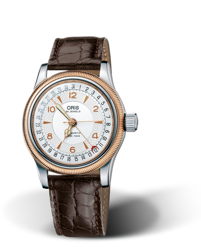 Big Crown Original Pointer Date, 36mm, Grey, Leather Strap, Stainless steel crown, Multi-piece stainless steel case, rose gold plated top ring