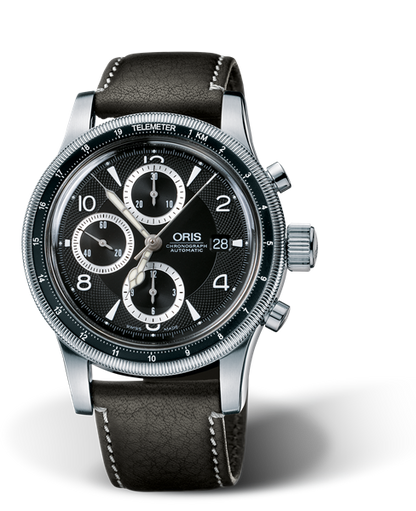Big Crown Telemeter Chronograph, 43mm, Black, Leather Strap, Stainless steel crown and pushers, Multi-piece stainless steel case, telemeter scale top ring