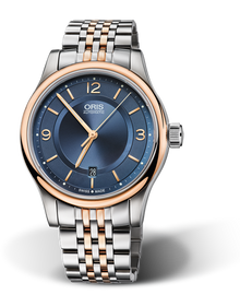 Classic Date, 42mm, Blue, Stainless steel Strap, Stainless steel crown, Multi-piece stainless steel case, rose gold PVD plated top ring