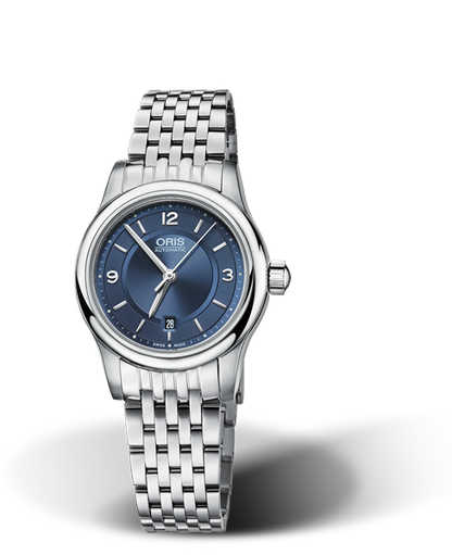 Classic Date, 28.50mm, Blue, Stainless steel Strap, Stainless steel crown, Multi-piece stainless steel case
