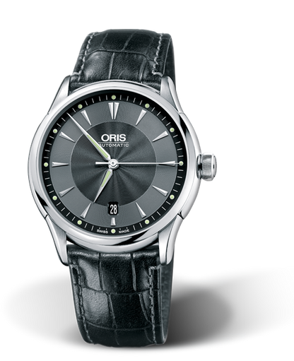 Artelier Date, 40mm, Black, Leather Strap, Stainless steel crown, Multi-piece stainless steel case