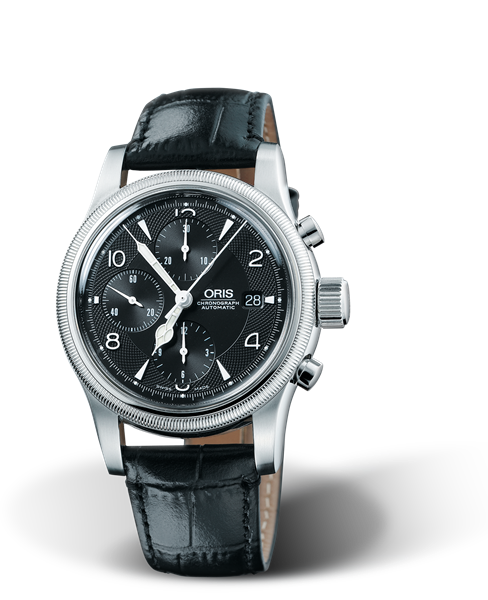 Big Crown Chronograph, 42mm, Black, Leather Strap, Stainless steel crown and pushers, Multi-piece stainless steel case