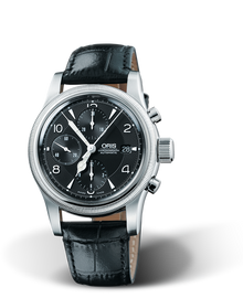 Big Crown Chronograph, 42mm, Black, Leather Strap, Stainless steel crown and pushers, Multi-piece stainless steel case