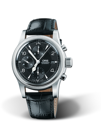Big Crown Chronograph, 42mm, Black, Leather Strap, Stainless steel crown and pushers, Multi-piece stainless steel case