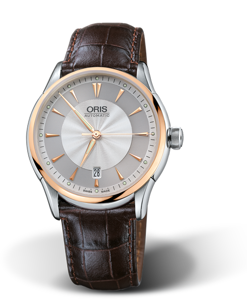 Artelier Date, 40mm, Grey, Leather Strap, Stainless steel crown, Multi-piece stainless steel case, 18K rose gold top ring