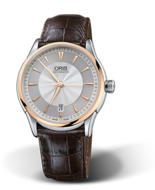 Artelier Date, 40mm, Grey, Leather Strap, Stainless steel crown, Multi-piece stainless steel case, 18K rose gold top ring