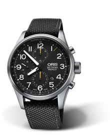 Big Crown ProPilot Chronograph, 44mm, Black, Textile Strap, Stainless steel screw-in security crown, Multi-piece stainless steel case