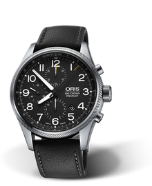 Big Crown ProPilot Chronograph, 44mm, Black, Leather Strap, Stainless steel screw-in security crown, Multi-piece stainless steel case