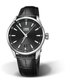 Artix Date, 39mm, Black, Leather Strap, Stainless steel crown, Multi-piece stainless steel case