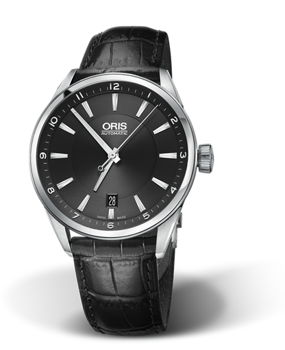 Artix Date, 39mm, Black, Leather Strap, Stainless steel crown, Multi-piece stainless steel case