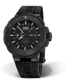 Force Recon GMT, 49.00 mm, Black, Rubber Strap, Stainless steel screw-in security crown, black plated, Multi-piece titanium case, black plated, ceramic minutes scale top ring