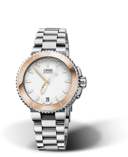 Aquis Date, 36.00 mm, White, Stainless steel Strap, Stainless steel screw-in security crown, Multi-piece stainless steel case, Cermet minutes scale top ring
