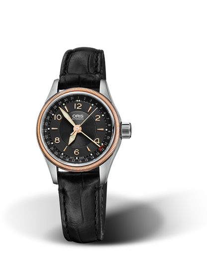 Big Crown Pointer Date, 29mm, Black, Leather Strap, Stainless steel screw-in security crown, Multi-piece stainless steel case