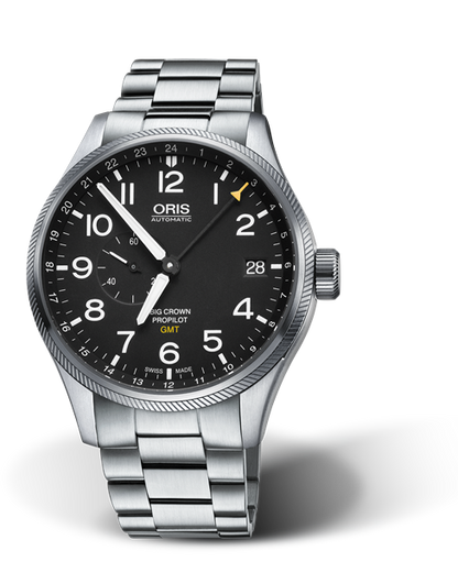 Big Crown ProPilot GMT, Small Second, 45mm, Black, Stainless steel Strap, Stainless steel screw-in security crown, Multi-piece stainless steel case