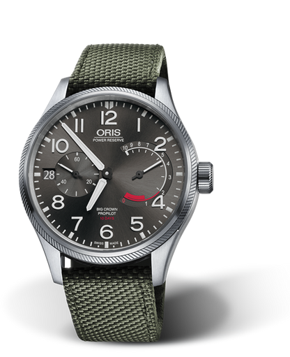 Big Crown ProPilot Calibre 111, 44mm, Grey, Textile Strap, Stainless steel screw-in security crown, Multi-piece stainless steel case