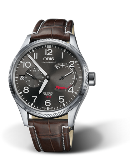 Big Crown ProPilot Calibre 111, 44mm, Grey, Leather Strap, Stainless steel screw-in security crown, Multi-piece stainless steel case