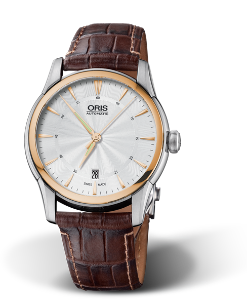 Artelier Date, 40.50mm, Grey, Leather Strap, Stainless steel crown, Multi-piece stainless steel case, 18K rose gold top ring