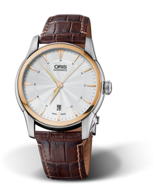 Artelier Date, 40.50mm, Grey, Leather Strap, Stainless steel crown, Multi-piece stainless steel case, 18K rose gold top ring