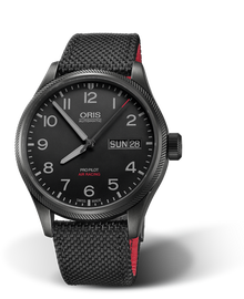 Air Racing Edition V, 45mm, Black, Textile Strap, Stainless steel screw-in security crown, black DLC plated, Multi-piece stainless steel case, black DLC plated