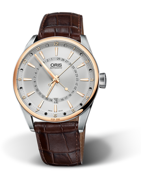 Artix Pointer Moon, Date, 42mm, Grey, Leather Strap, Stainless steel crown, Multi-piece stainless steel case, 18K rose gold top ring