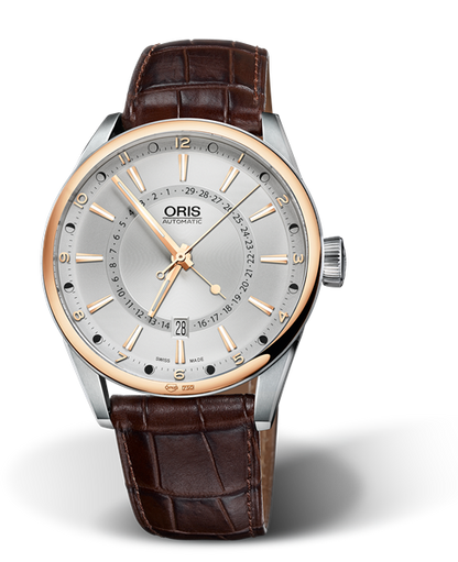 Artix Pointer Moon, Date, 42mm, Grey, Leather Strap, Stainless steel crown, Multi-piece stainless steel case, 18K rose gold top ring
