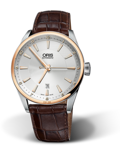 Artix Date, 42mm, Grey, Leather Strap, Stainless steel crown, Multi-piece stainless steel case, 18K rose gold top ring