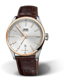 Artix Date, 42mm, Grey, Leather Strap, Stainless steel crown, Multi-piece stainless steel case, 18K rose gold top ring
