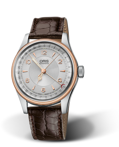 Big Crown Original Pointer Date, 40mm, Grey, Leather Strap, Stainless steel crown, Multi-piece stainless steel case, rose gold PVD plated