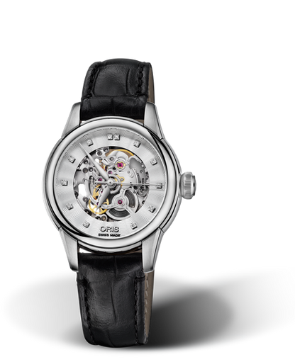 Artelier Skeleton Diamonds, 31mm, Grey, Leather Strap, Stainless steel crown, Multi-piece stainless steel case