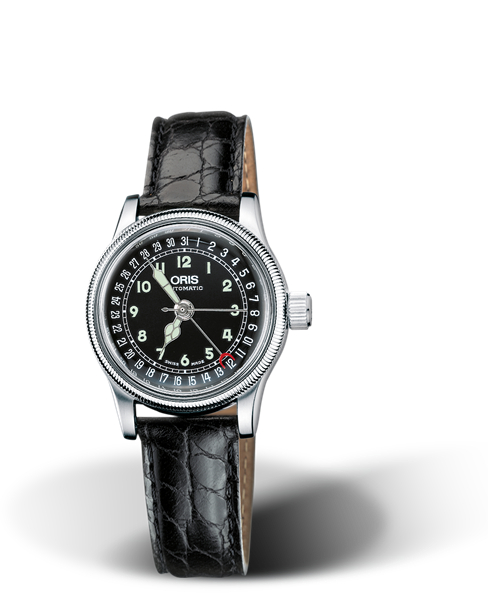 Big Crown Original Pointer Date, 28.50mm, Black, Leather Strap, Stainless steel crown, Multi-piece stainless steel case