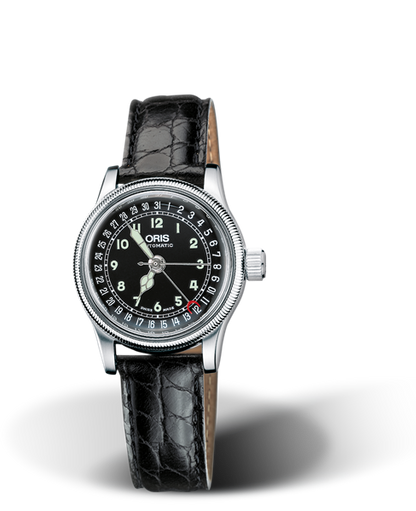 Big Crown Original Pointer Date, 28.50mm, Black, Leather Strap, Stainless steel crown, Multi-piece stainless steel case