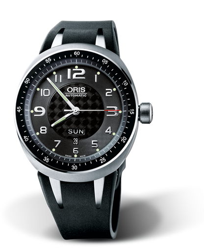 TT3 Day Date, 43.50mm, Black, Rubber Strap, Stainless steel crown, Multi-piece titanium case, minutes scale top ring