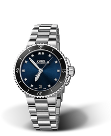 Aquis Date Diamonds, 36.00 mm, Blue, Stainless steel Strap, Stainless steel screw-in security crown, Multi-piece stainless steel case, ceramic minutes scale top ring