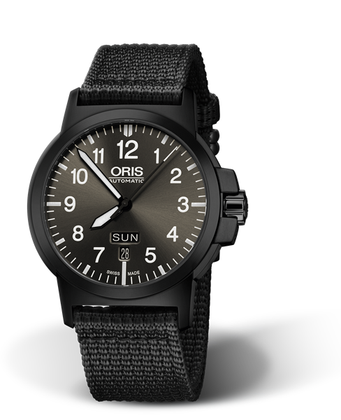 BC3 Advanced, Day Date, 42mm, Black, Textile Strap, Stainless steel screw-in security crown, black plated, Multi-piece stainless steel case, black DLC plated