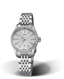 Artelier Date Diamonds, 28mm, Grey, Stainless steel Strap, Stainless steel crown, Multi-piece stainless steel case, set with 52 Top Wesselton G, VS 1 diamonds (0,416 ct.)