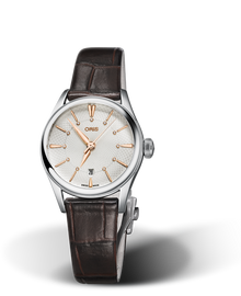 Artelier Date Diamonds, 28mm, Grey, Leather Strap, Stainless steel crown, Multi-piece stainless steel case