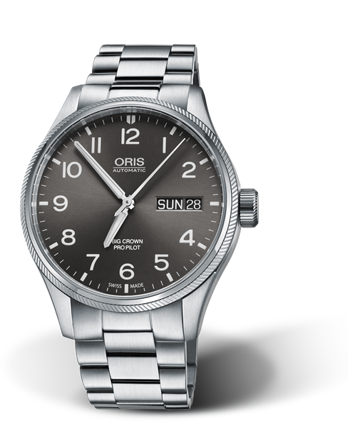 Big Crown ProPilot Big Day Date, 45mm, Grey, Stainless steel Strap, Stainless steel screw-in security crown, Multi-piece stainless steel case