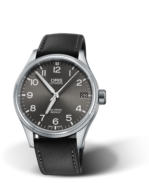 Big Crown ProPilot Big Date, 41.00 mm, Grey, Leather Strap, Stainless steel screw-in security crown, Multi-piece stainless steel case