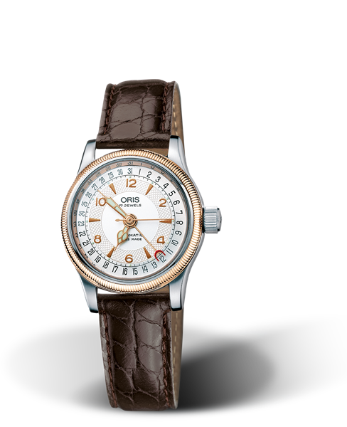 Big Crown Original Pointer Date, 28.50mm, Grey, Leather Strap, Stainless steel crown, Multi-piece stainless steel case, rose gold plated top ring
