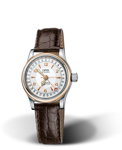 Big Crown Original Pointer Date, 28.50mm, Grey, Leather Strap, Stainless steel crown, Multi-piece stainless steel case, rose gold plated top ring