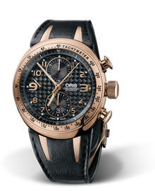 TT3 Formula Gold Limited Edition, 42.50mm, Black, Leather Strap, Stainless steel, rose gold plated Oris Quick Lock security crown and pushers, Multi-piece 18K rose gold case, tachymeter scale top ring