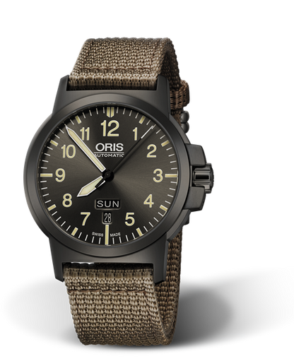BC3 Advanced, Day Date, 42mm, Grey, Textile Strap, Stainless steel grey PVD plated screw-in security crown, Multi-piece stainless steel case, grey PVD plated