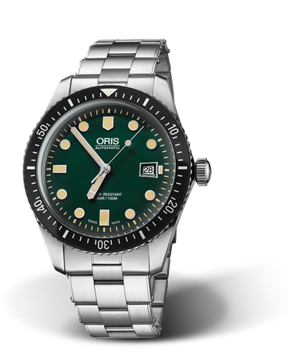 Divers Sixty-Five, 42.00 mm, Green, Stainless steel Strap, Stainless steel screw-in security crown, Multi-piece stainless steel case, minutes scale top ring
