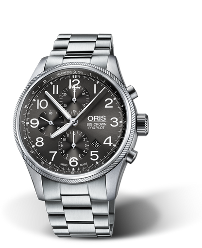 Big Crown ProPilot Chronograph, 44mm, Grey, Stainless steel Strap, Stainless steel screw-in security crown and pushers, Multi-piece stainless steel case