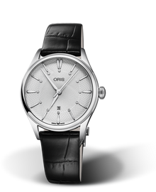 Artelier Date Diamonds, 33mm, Grey, Leather Strap, Stainless steel crown, Multi-piece stainless steel case