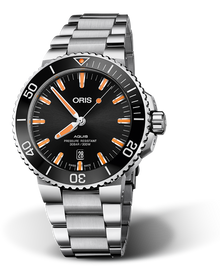 Aquis Date, 43.50 mm, Black, Stainless steel Strap, Stainless steel screw-in security crown, Multi-piece stainless steel case, ceramic minutes scale top ring