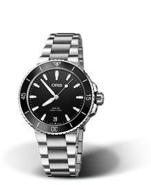 Aquis Date, 36.50 mm, Black, Stainless steel Strap, Stainless steel screw-in security crown, Multi-piece stainless steel case, ceramic minutes scale top ring