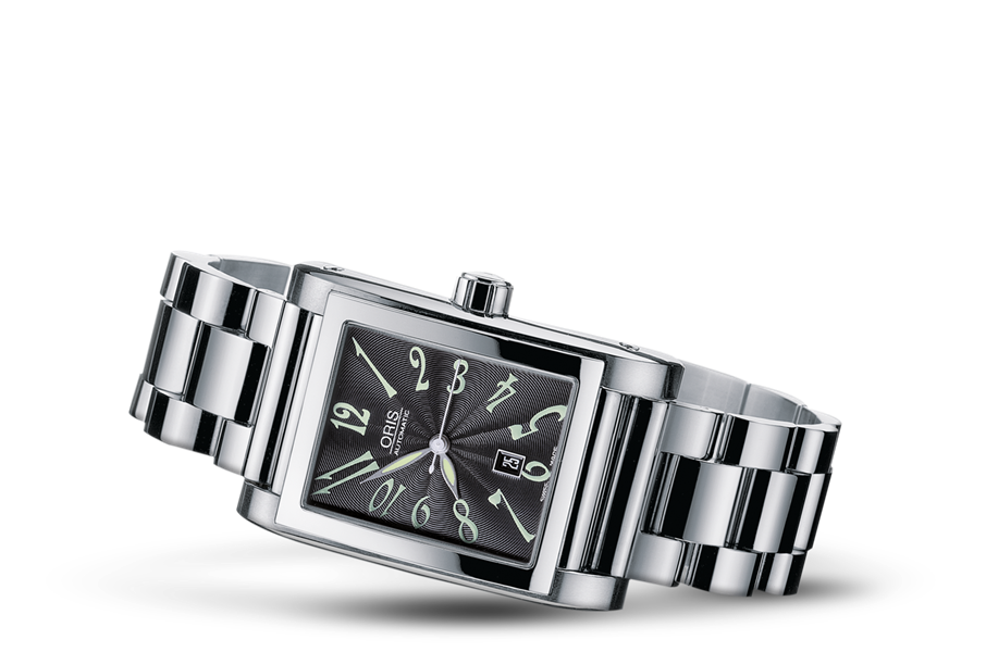 Rectangular Date 2002, Black, Stainless steel Strap
